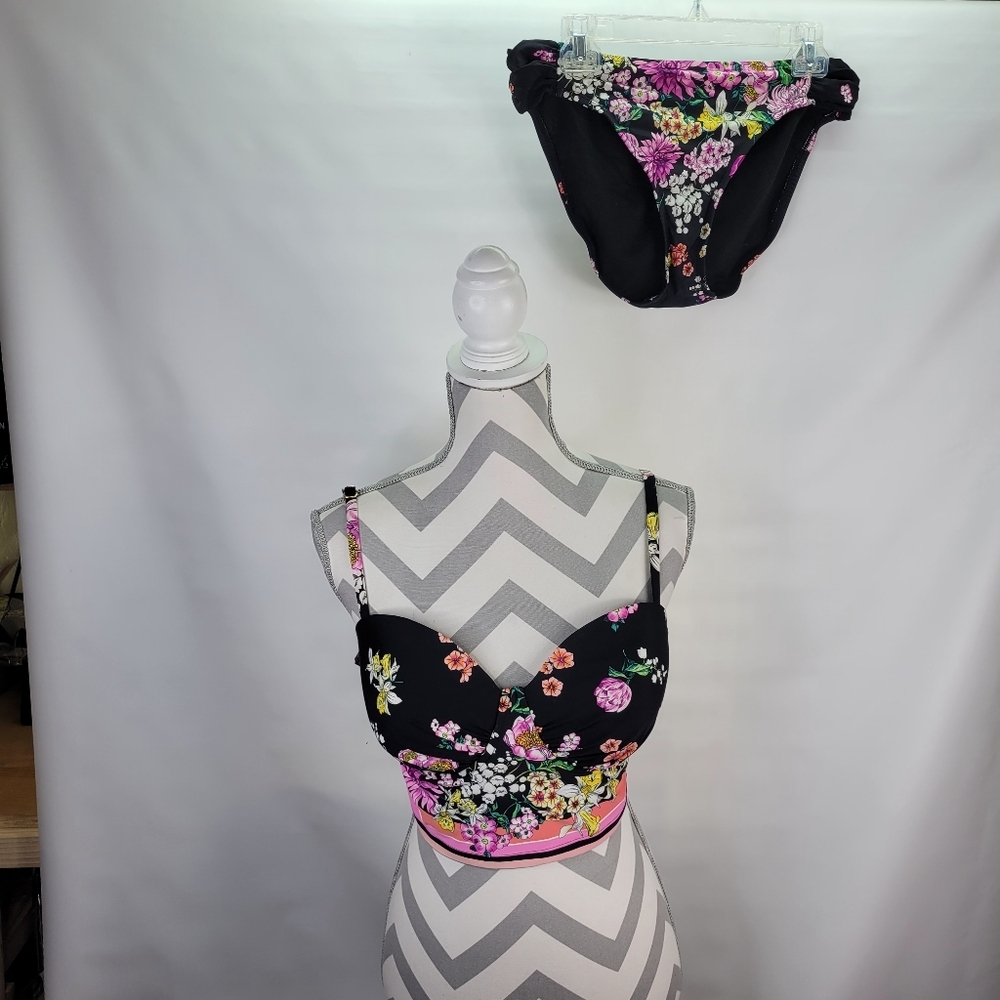 Reaction Kenneth Cole 2 Piece Bikini Bottom Side Shirred Top Underwire Size XL